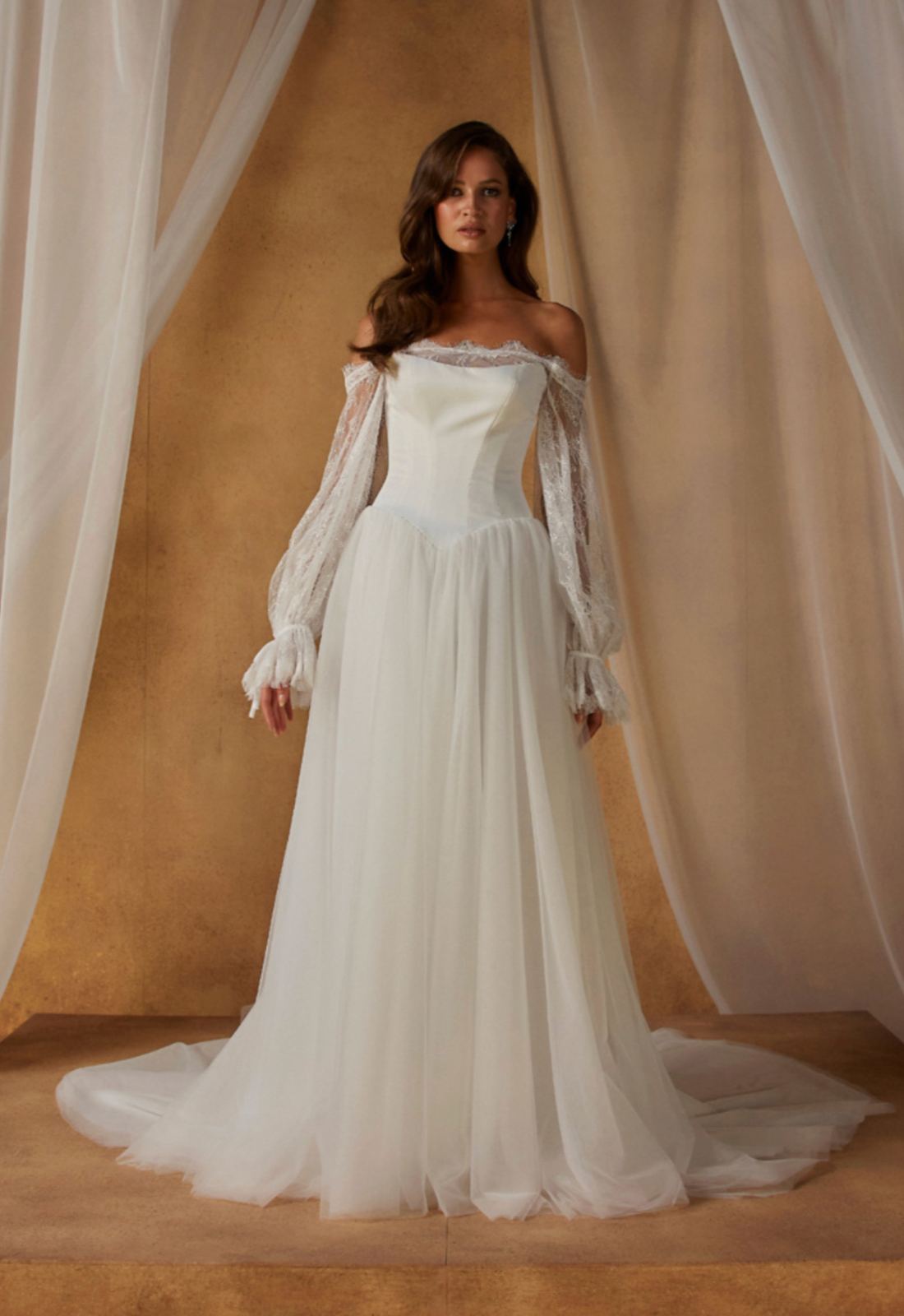 Nordic by Madi Lane Bridal Tulle Wedding Dress with Bridal Jacket at Love it at Stella's Bridal Shop in Westminster Maryland